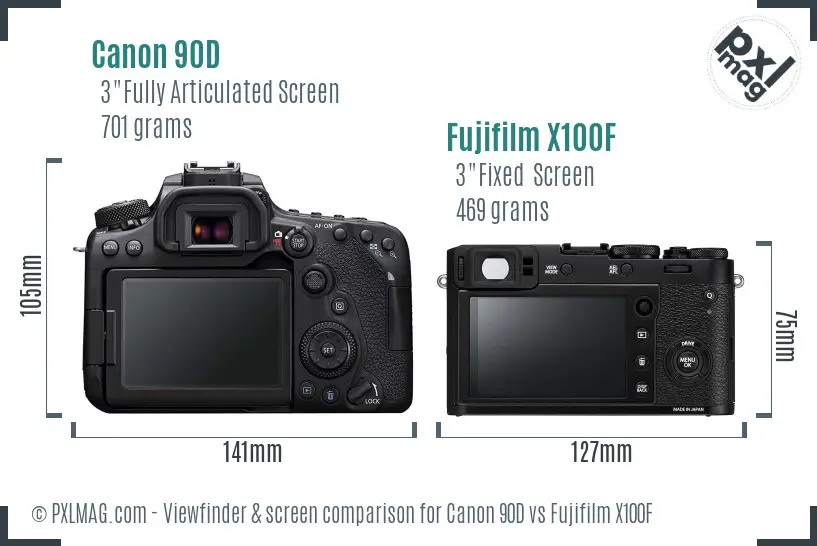 LCD screen and interface comparison between Canon 90D and Fujifilm X100F
