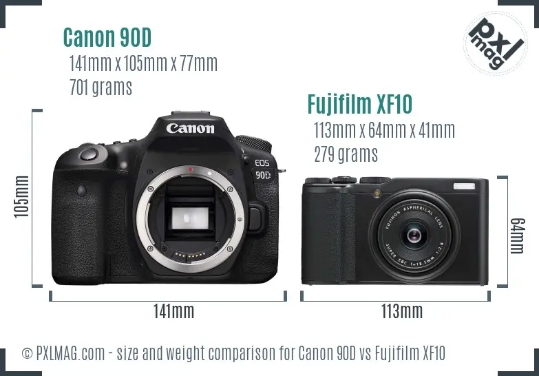 Canon 90D vs Fujifilm XF10 size comparison Canon 90D vs Fujifilm XF10 size comparison
