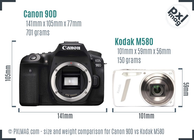 Canon 90D vs Kodak M580 size comparison