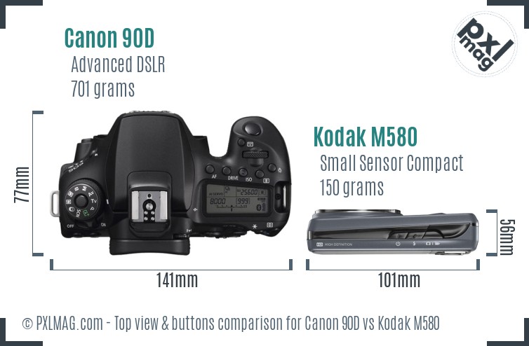 Canon 90D vs Kodak M580 top view buttons comparison