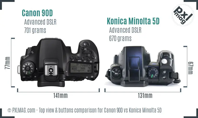 Canon 90D vs Konica Minolta 5D top view buttons comparison
