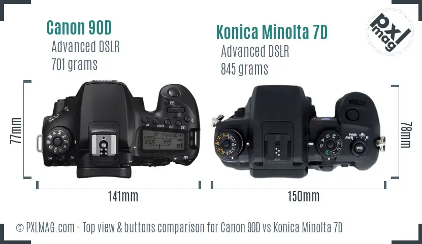 Canon 90D vs Konica Minolta 7D top view buttons comparison