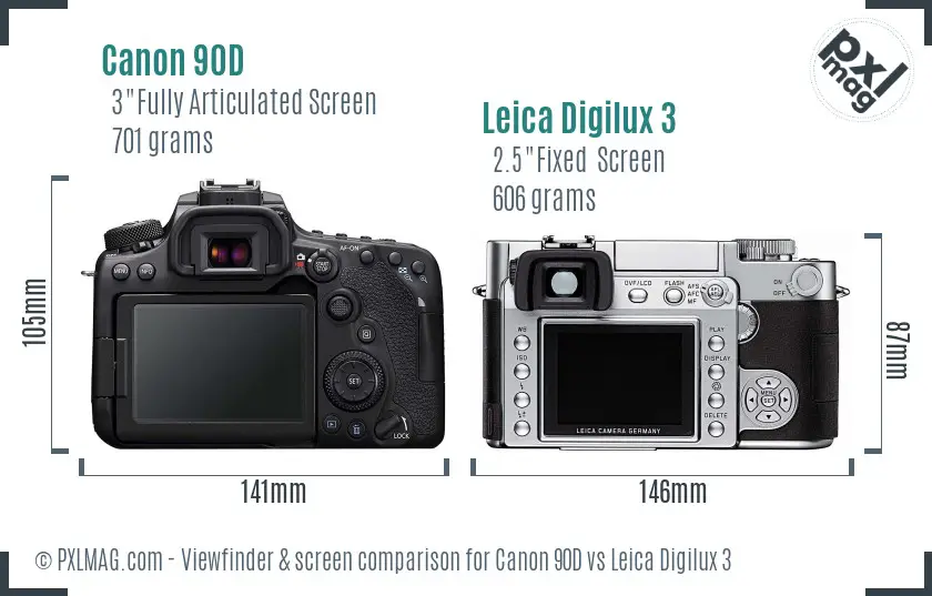 Canon 90D vs Leica Digilux 3 Screen and Viewfinder comparison