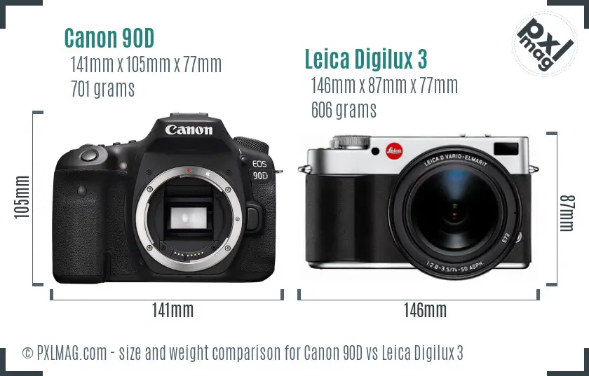 Canon 90D vs Leica Digilux 3 size comparison