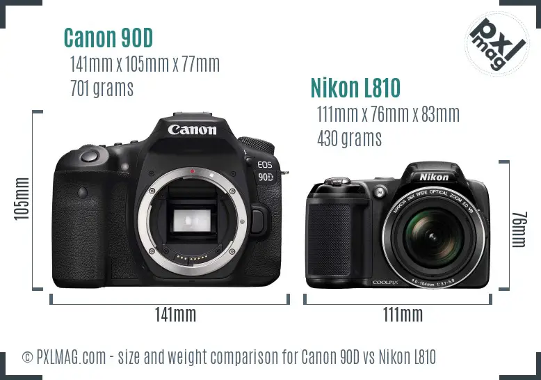Canon 90D vs Nikon L810 size comparison