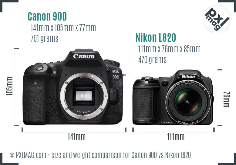 Canon 90D vs Nikon L820 size comparison Canon 90D vs Nikon L820 size comparison