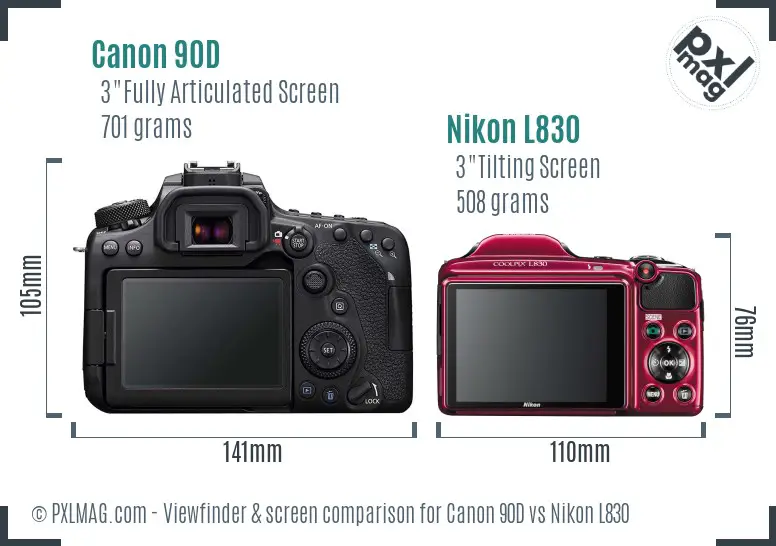 Canon 90D vs Nikon L830 Screen and Viewfinder comparison Canon 90D vs Nikon L830 Screen and Viewfinder comparison