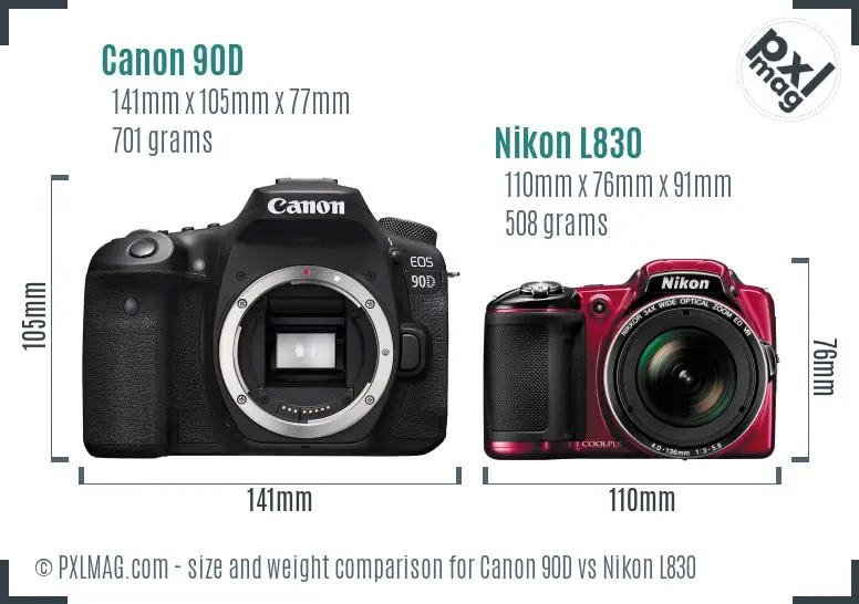 Canon 90D vs Nikon L830 size comparison Canon 90D vs Nikon L830 size comparison