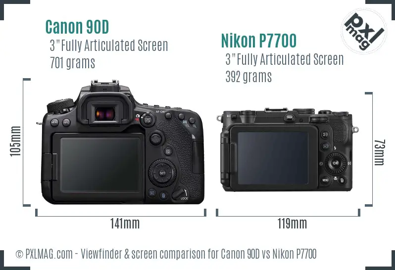 Canon 90D vs Nikon P7700 Screen and Viewfinder comparison