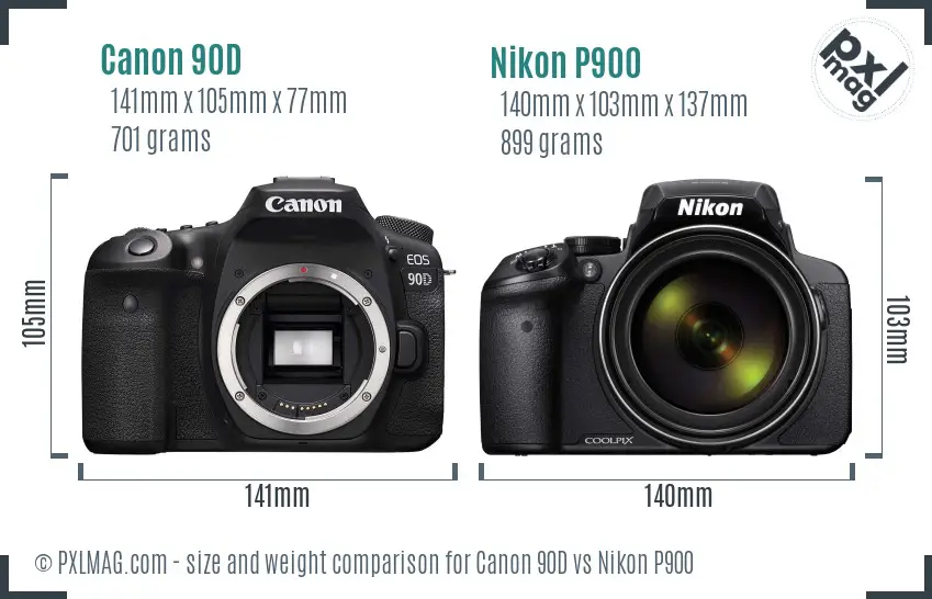 Canon 90D vs Nikon P900 size comparison Canon 90D vs Nikon P900 size comparison
