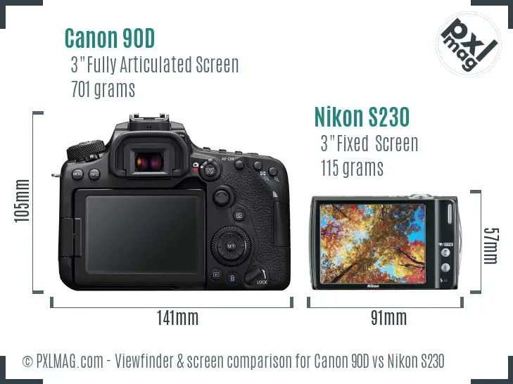 Canon 90D vs Nikon S230 Screen and Viewfinder comparison Canon 90D vs Nikon S230 Screen and Viewfinder comparison