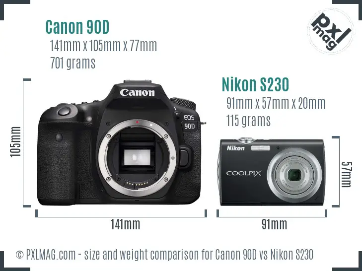 Canon 90D vs Nikon S230 size comparison Canon 90D vs Nikon S230 size comparison