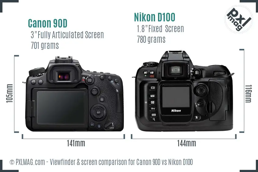 Canon 90D vs Nikon D100 Screen and Viewfinder comparison