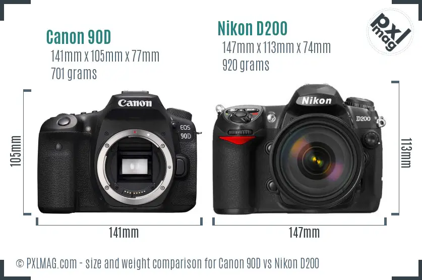 Canon 90D vs Nikon D200 size comparison
