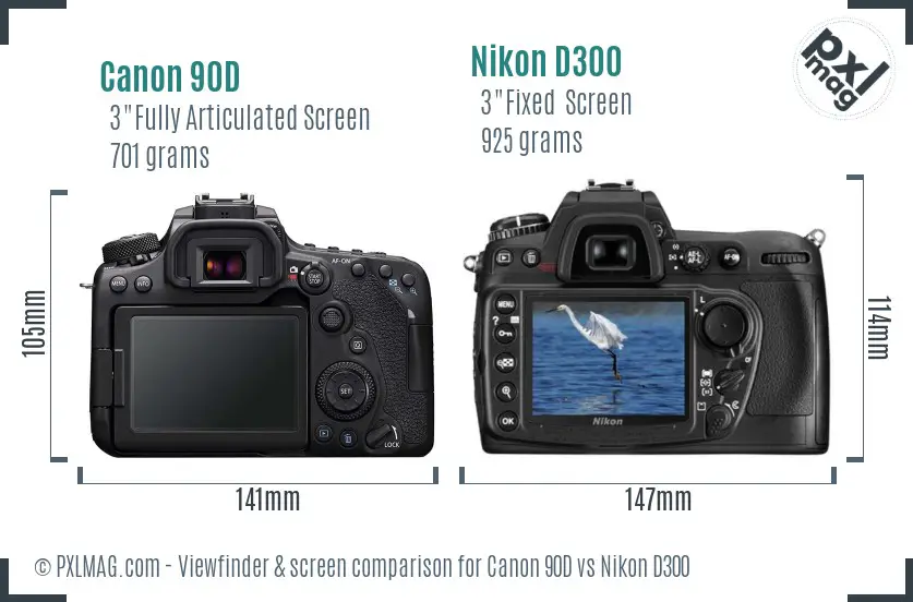 Canon 90D vs Nikon D300 Screen and Viewfinder comparison