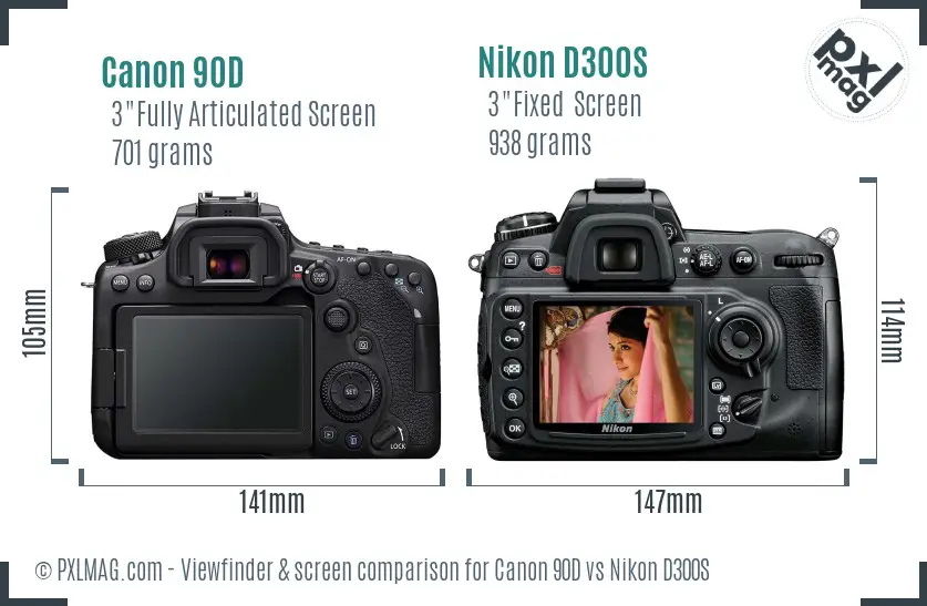 Canon 90D vs Nikon D300S Screen and Viewfinder comparison