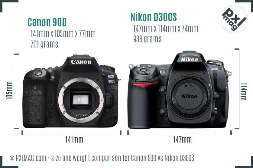 Canon 90D vs Nikon D300S size comparison