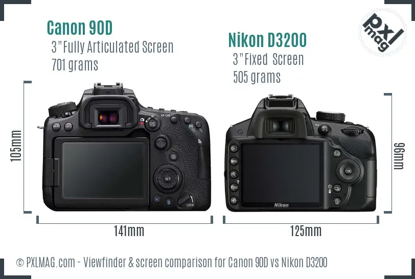 Canon 90D vs Nikon D3200 Screen and Viewfinder comparison Canon 90D vs Nikon D3200 Screen and Viewfinder comparison