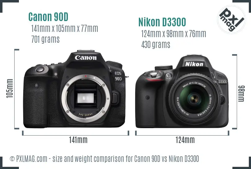 Canon 90D vs Nikon D3300 size comparison Canon 90D vs Nikon D3300 size comparison