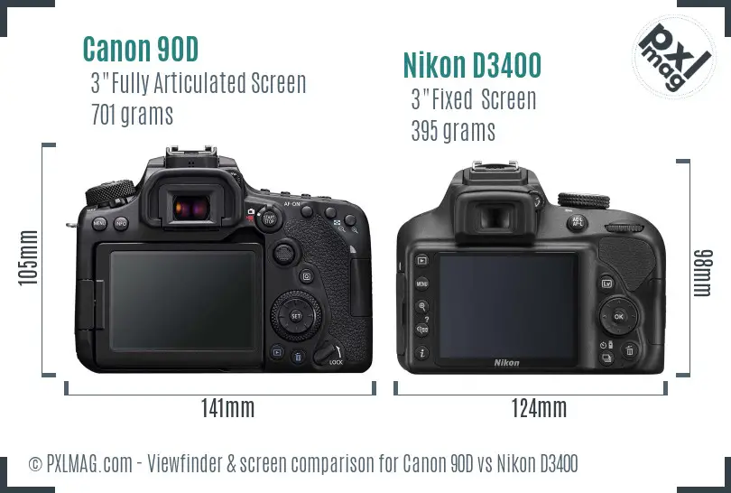 Canon 90D vs Nikon D3400 Screen and Viewfinder comparison Canon 90D vs Nikon D3400 Screen and Viewfinder comparison