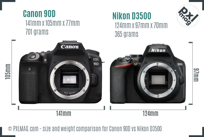 Canon 90D vs Nikon D3500 size comparison Canon 90D vs Nikon D3500 size comparison