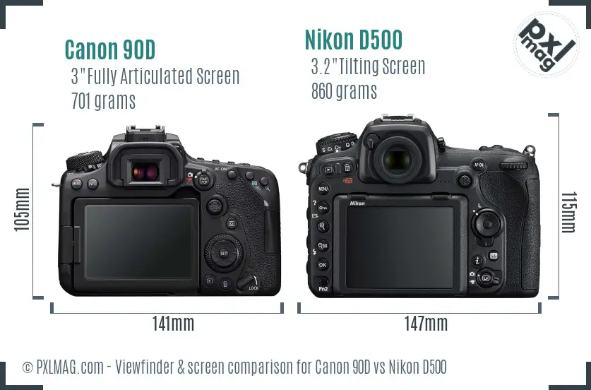 Canon 90D vs Nikon D500 Screen and Viewfinder comparison