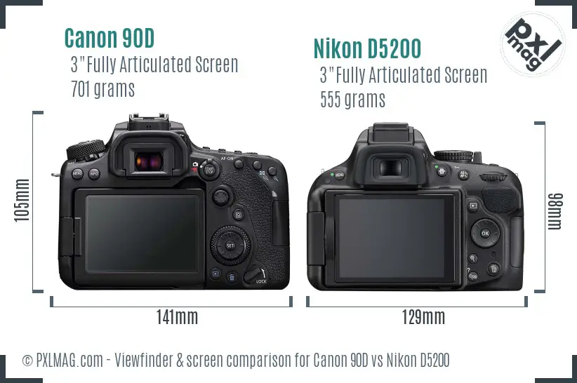 Canon 90D vs Nikon D5200 Screen and Viewfinder comparison Canon 90D vs Nikon D5200 Screen and Viewfinder comparison