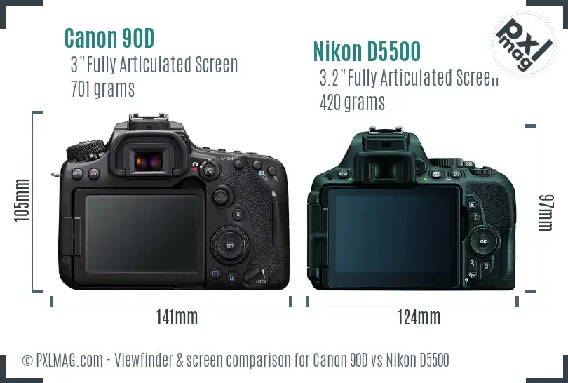 Canon 90D vs Nikon D5500 Screen and Viewfinder comparison Canon 90D vs Nikon D5500 Screen and Viewfinder comparison