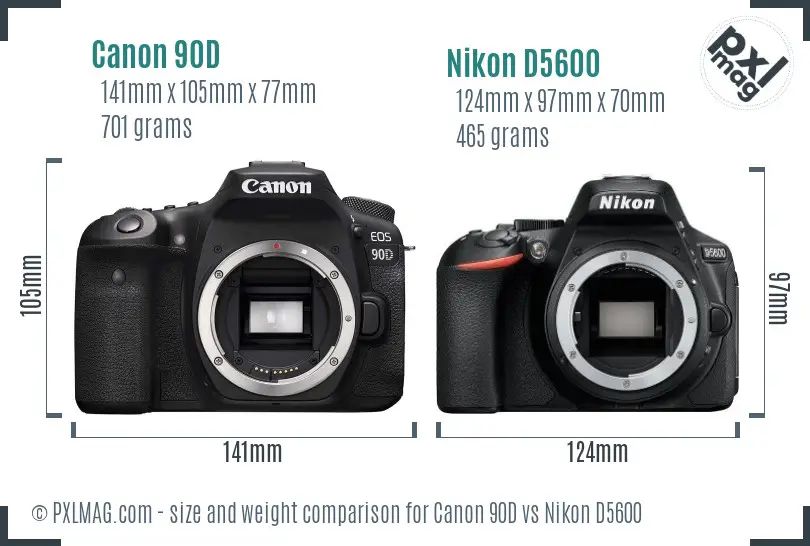 Canon 90D vs Nikon D5600 size comparison Canon 90D vs Nikon D5600 size comparison