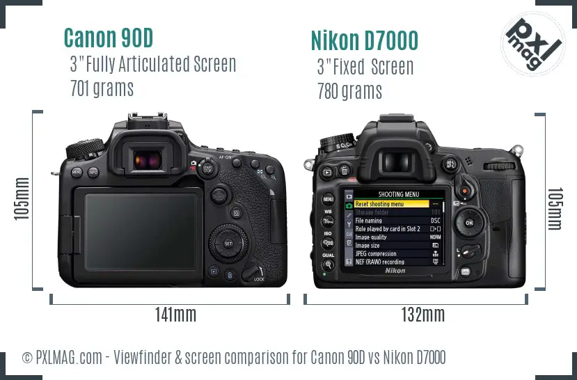 Canon 90D vs Nikon D7000 Screen and Viewfinder comparison