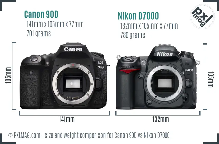 Canon 90D vs Nikon D7000 size comparison