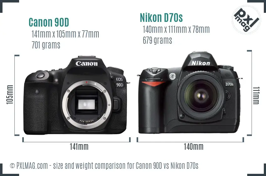 Canon 90D vs Nikon D70s size comparison