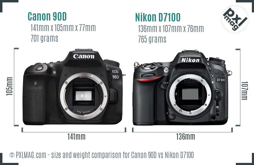 Canon 90D vs Nikon D7100 size comparison