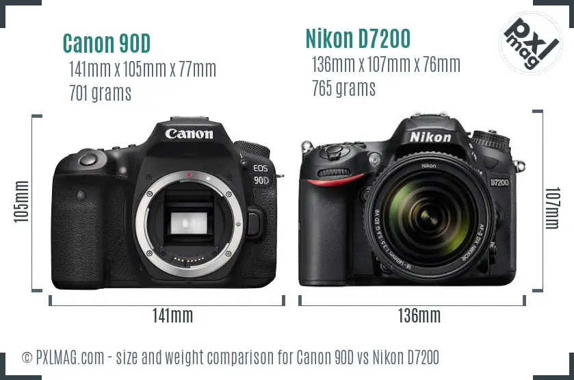 Canon 90D vs Nikon D7200 size comparison