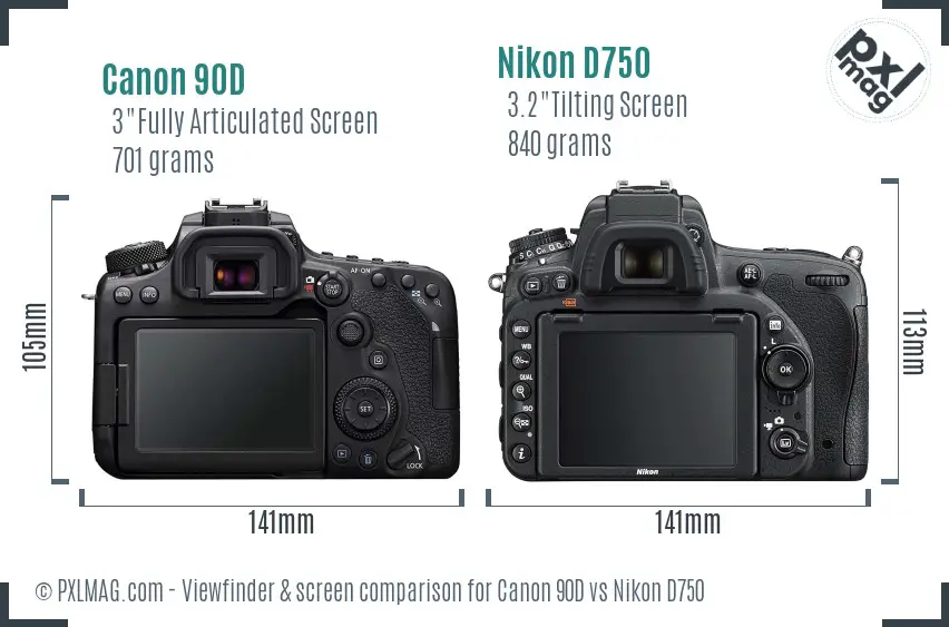 Canon 90D vs Nikon D750 Screen and Viewfinder comparison