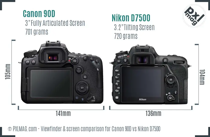 Canon 90D vs Nikon D7500 Screen and Viewfinder comparison