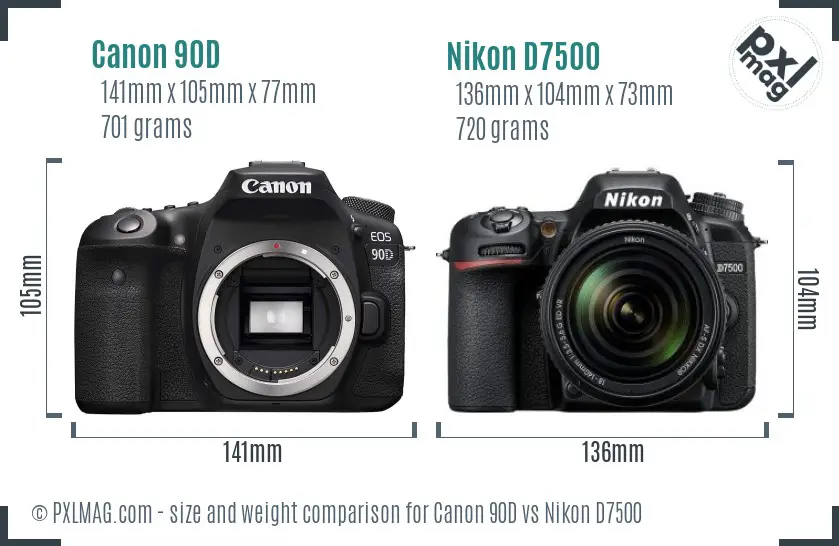 Canon 90D vs Nikon D7500 size comparison