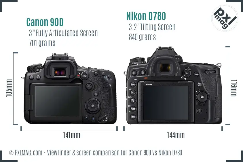 Canon 90D vs Nikon D780 Screen and Viewfinder comparison