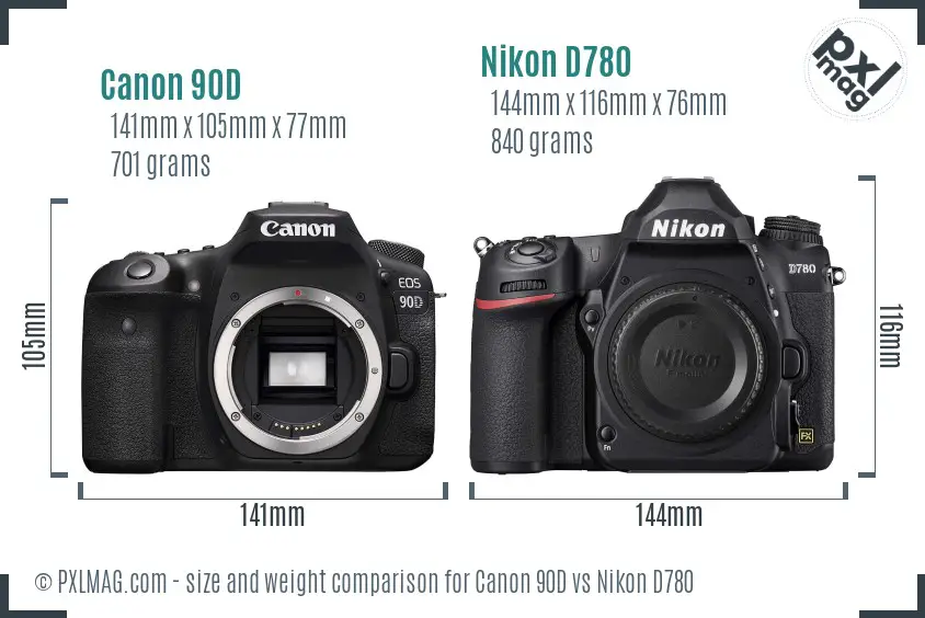 Canon 90D vs Nikon D780 size comparison