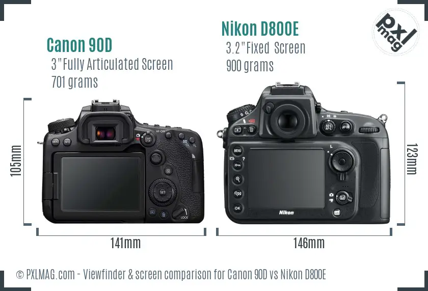 Canon 90D vs Nikon D800E Screen and Viewfinder comparison