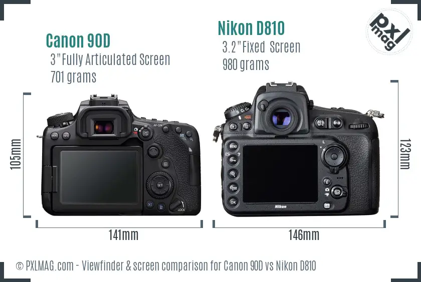 Canon 90D vs Nikon D810 Screen and Viewfinder comparison