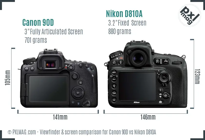 Canon 90D vs Nikon D810A Screen and Viewfinder comparison