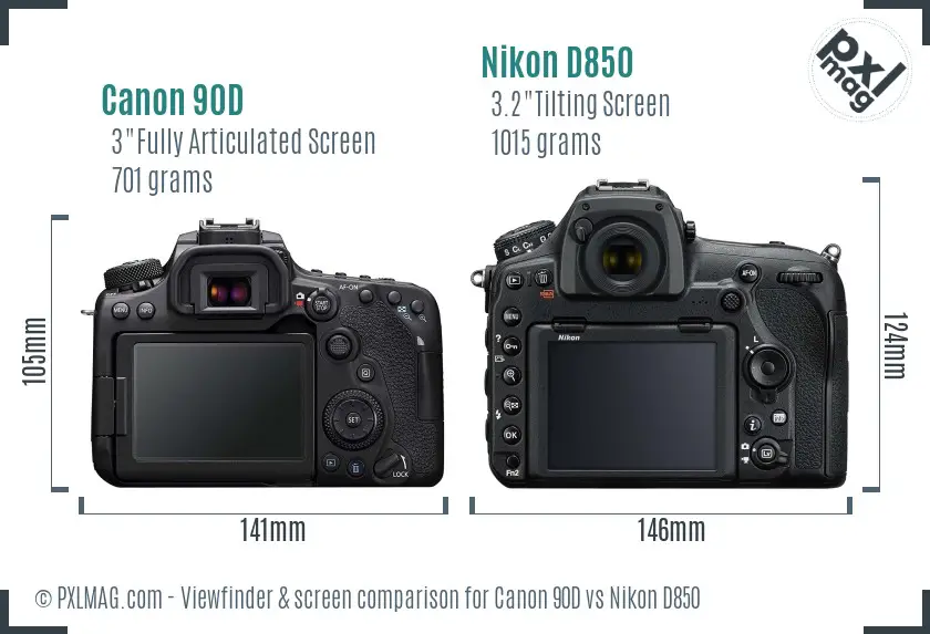 Canon 90D vs Nikon D850 Screen and Viewfinder comparison