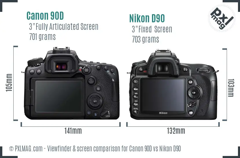 Canon 90D vs Nikon D90 Screen and Viewfinder comparison