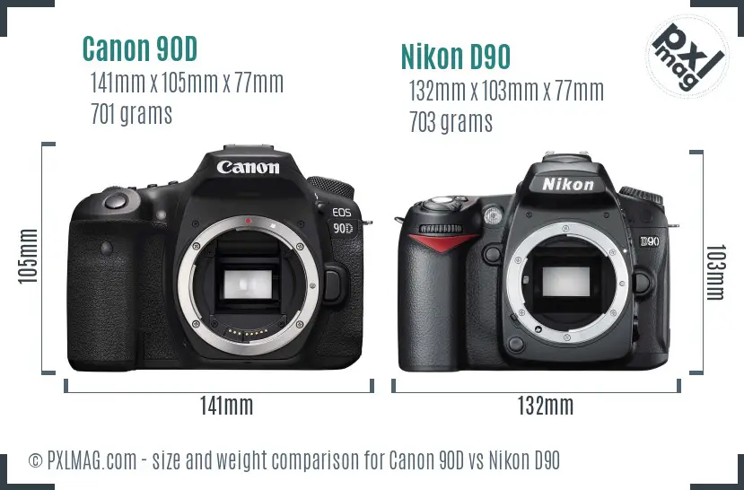 Canon 90D vs Nikon D90 size comparison