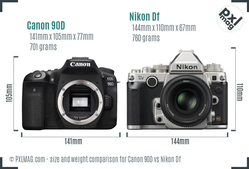 Canon 90D vs Nikon Df size comparison