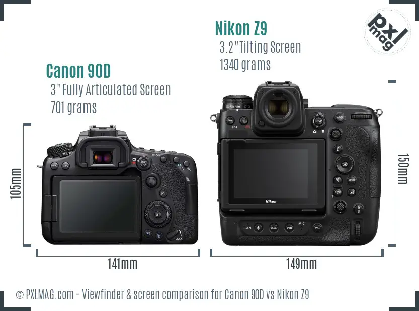 Canon 90D vs Nikon Z9 Screen and Viewfinder comparison