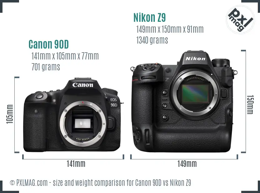 Canon 90D vs Nikon Z9 size comparison