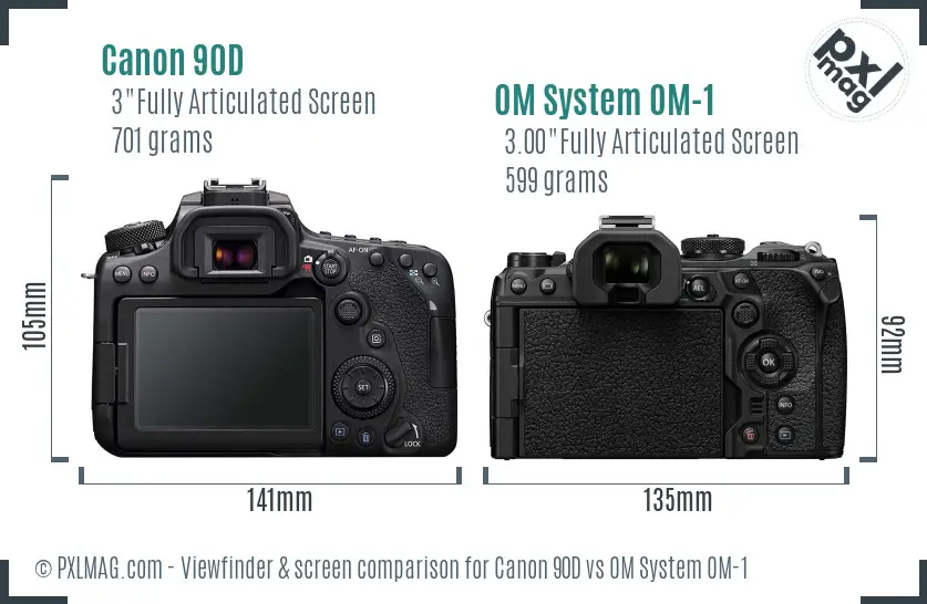 Canon 90D vs OM System OM-1 Screen and Viewfinder comparison