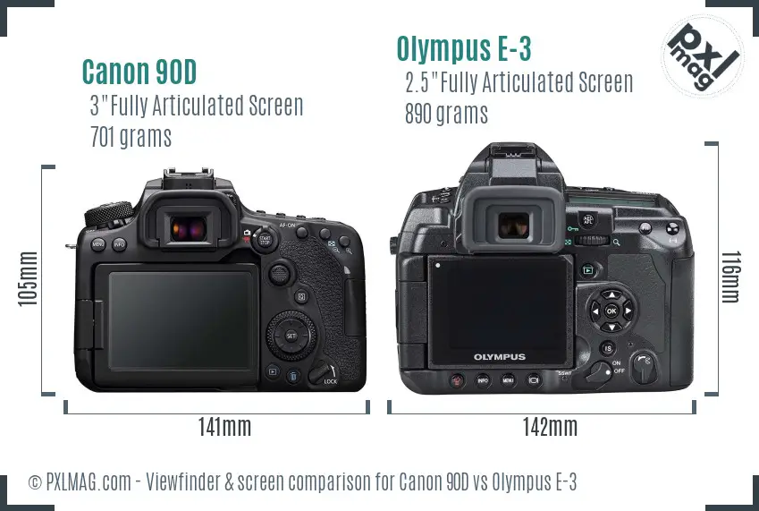 Canon 90D vs Olympus E-3 Screen and Viewfinder comparison